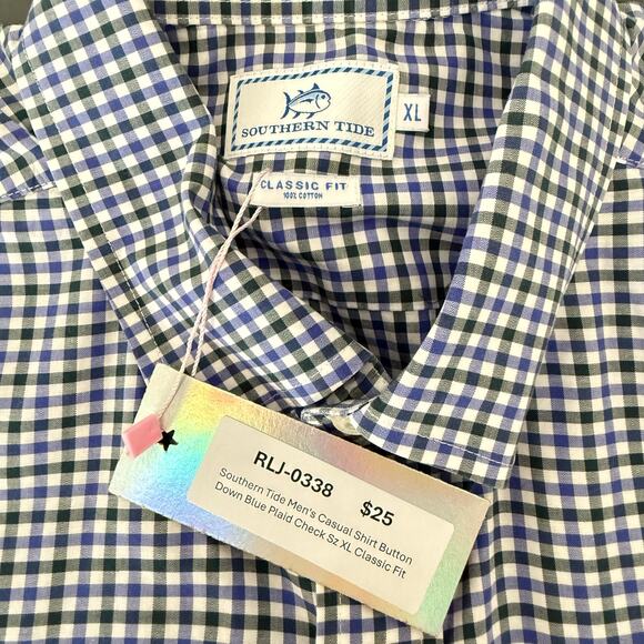 Southern Tide Men's Casual Shirt Button Down Blue Plaid Check - Picture 4 of 7